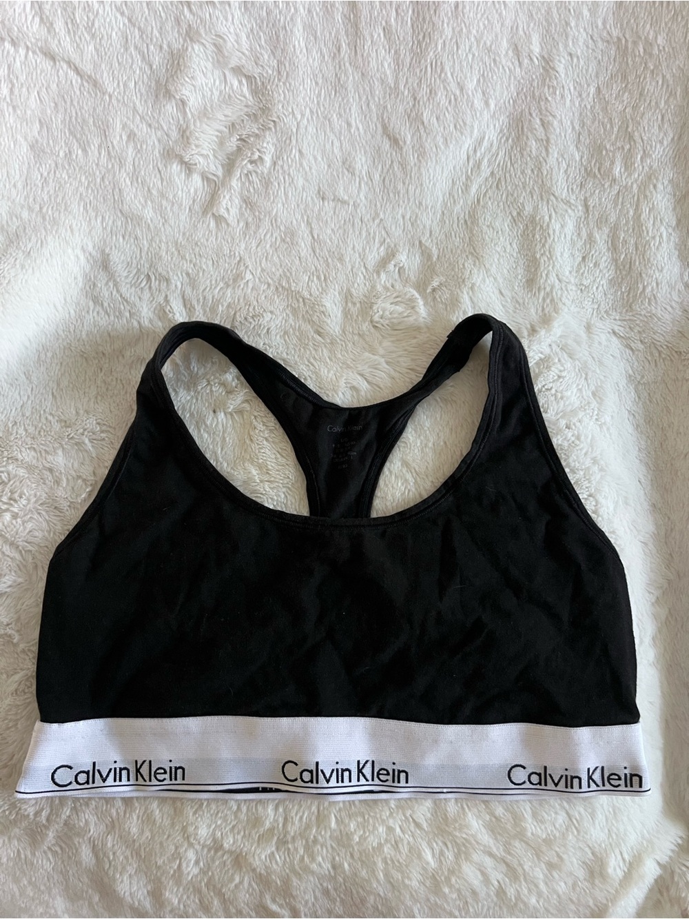 Calvin Klein Black Racerback Logo Bralette with White Elastic